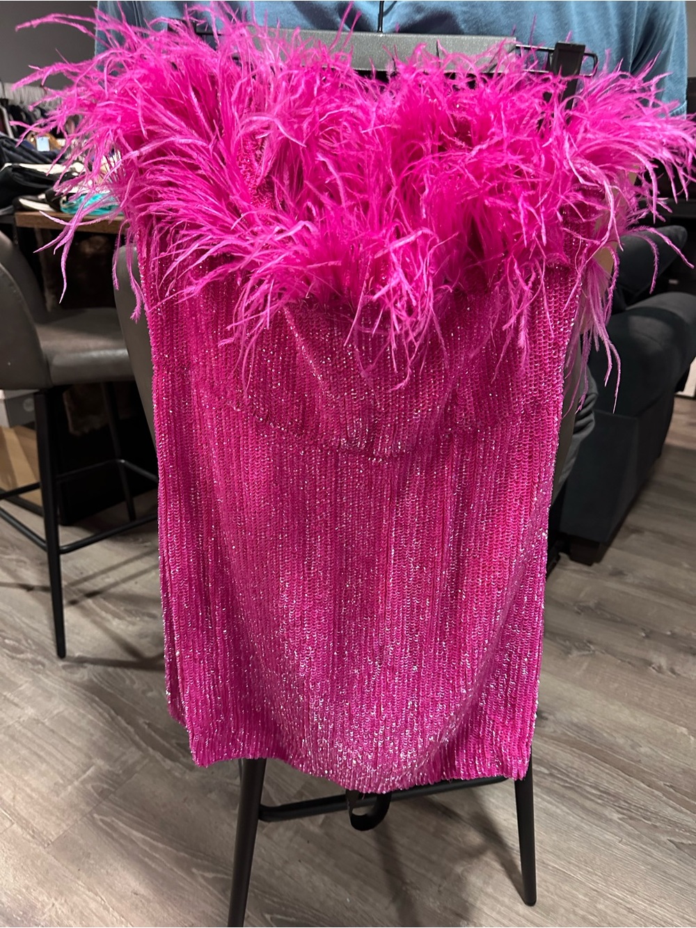 NWT Retrofête Women's Hot Pink Feather-Trim Party Dress (Sold out)